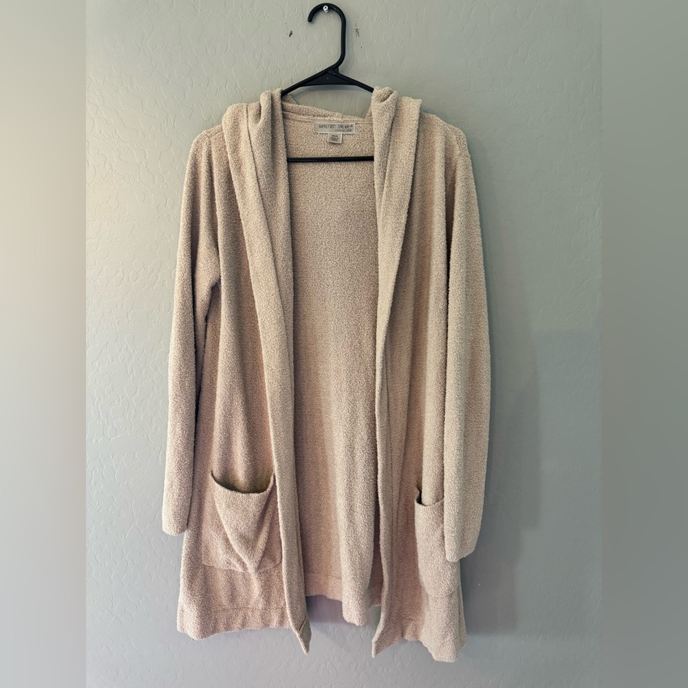 Barefoot Dreams Hooded Open Cardigan in Light Beige Cream